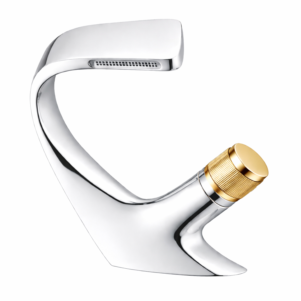MAX Faucets® Side Knob Waterfall Bathroom Faucet – Chrome Body with Shiny Gold Knob Contemporary Design