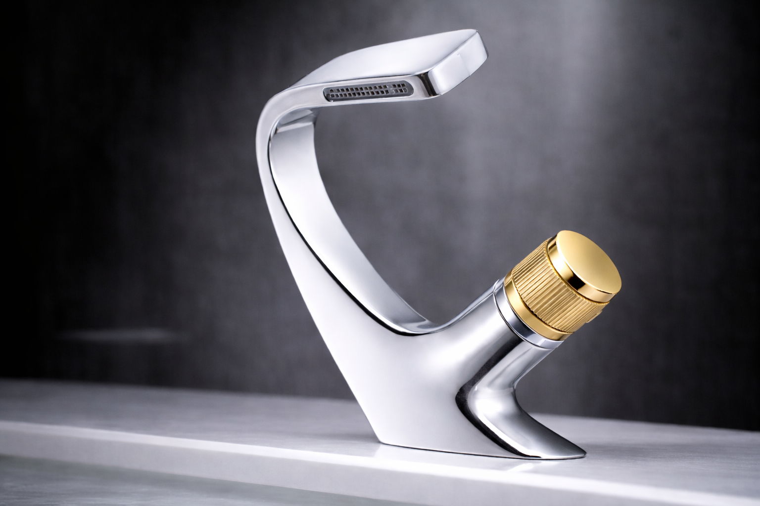 MAX Faucets® Side Knob Waterfall Bathroom Faucet – Chrome Body with Shiny Gold Knob Contemporary Design