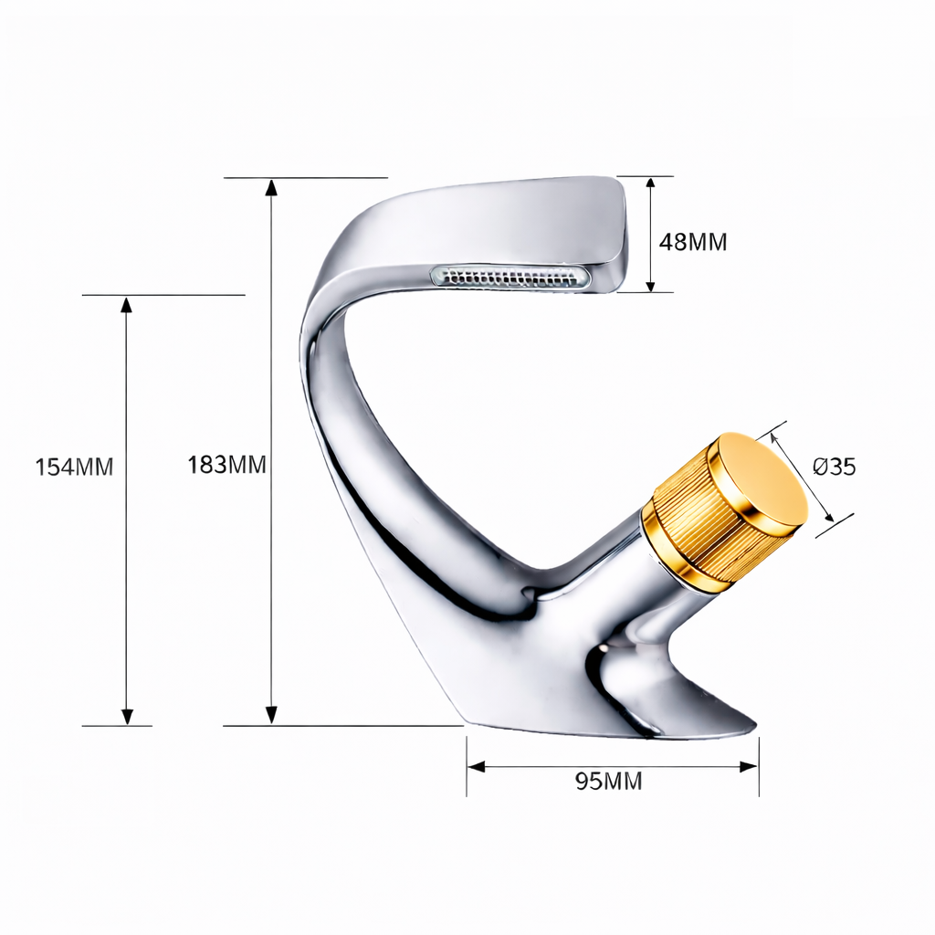 MAX Faucets® Side Knob Waterfall Bathroom Faucet – Chrome Body with Shiny Gold Knob Contemporary Design