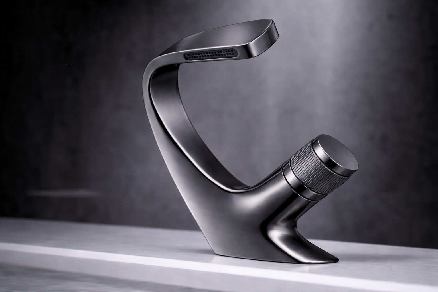 MAX Faucets® Side Knob Waterfall Bathroom Faucet – Gun Gray Contemporary Design