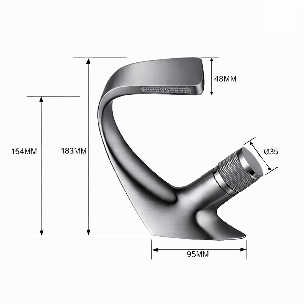 MAX Faucets® Side Knob Waterfall Bathroom Faucet – Gun Gray Contemporary Design size