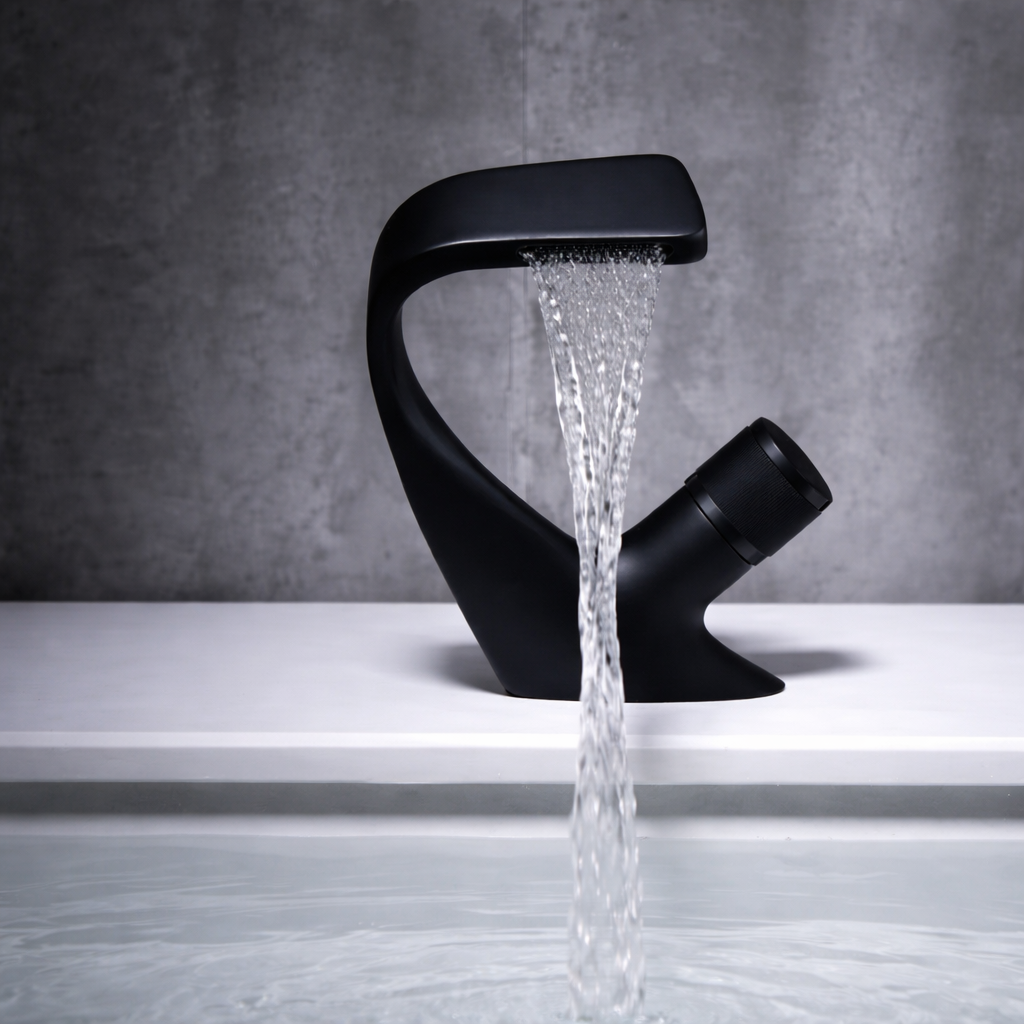 MAX Faucets® Side Knob Waterfall Bathroom Faucet – Matte Black Contemporary Design