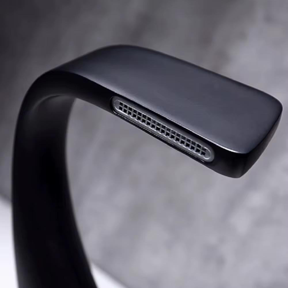 MAX Faucets® Side Knob Waterfall Bathroom Faucet – Matte Black with Shiny Gold Accent