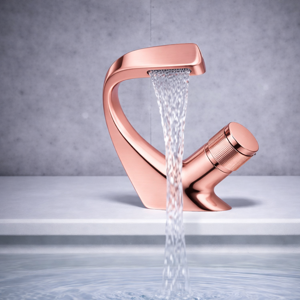MAX Faucets® Side Knob Waterfall Bathroom Faucet – Rose Gold Contemporary Design