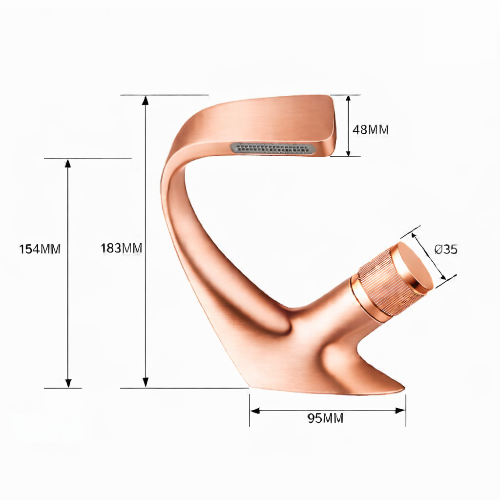 MAX Faucets® Side Knob Waterfall Bathroom Faucet – Rose Gold Contemporary Design size