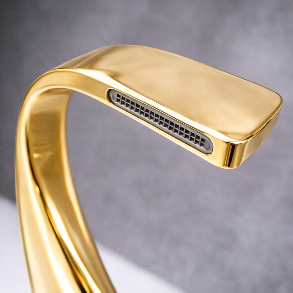 MAX Faucets® Side Knob Waterfall Bathroom Faucet – Shiny Gold Contemporary Design