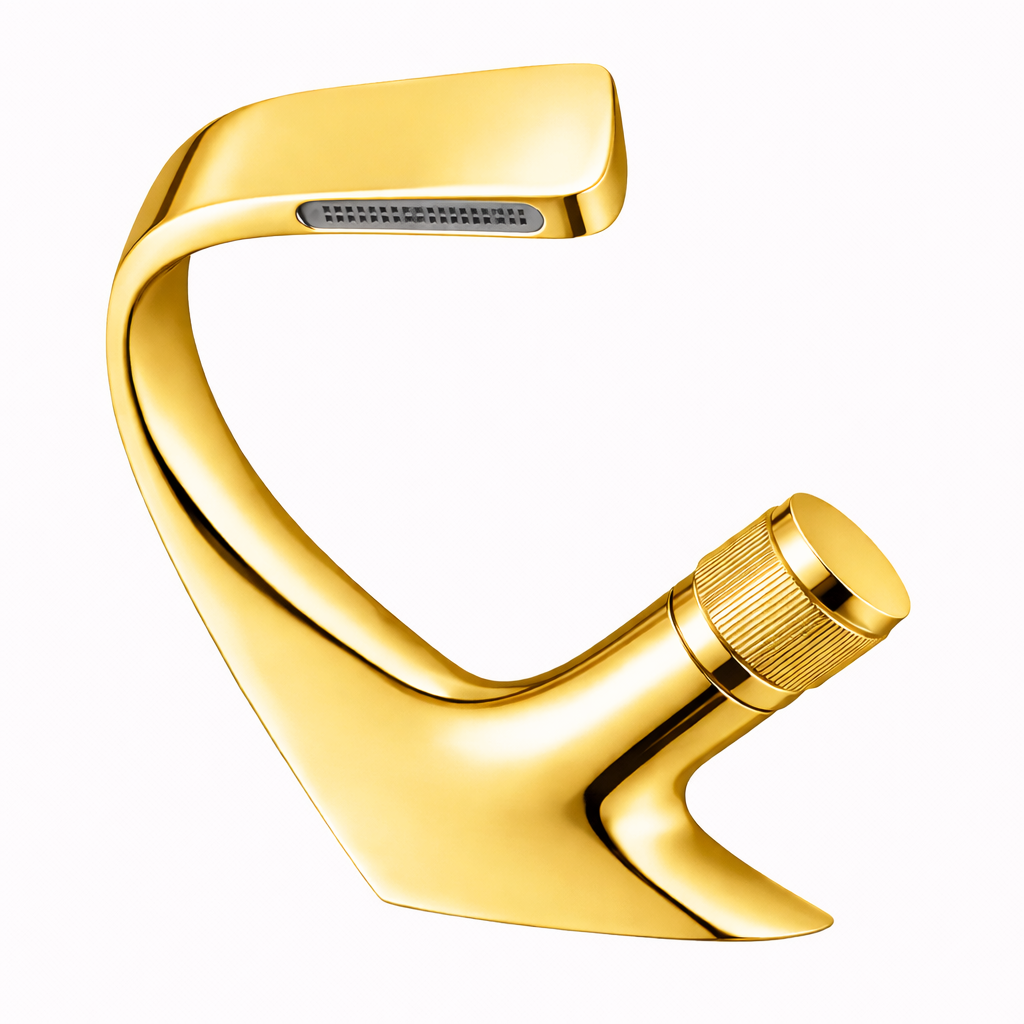 MAX Faucets® Side Knob Waterfall Bathroom Faucet – Shiny Gold Contemporary Design