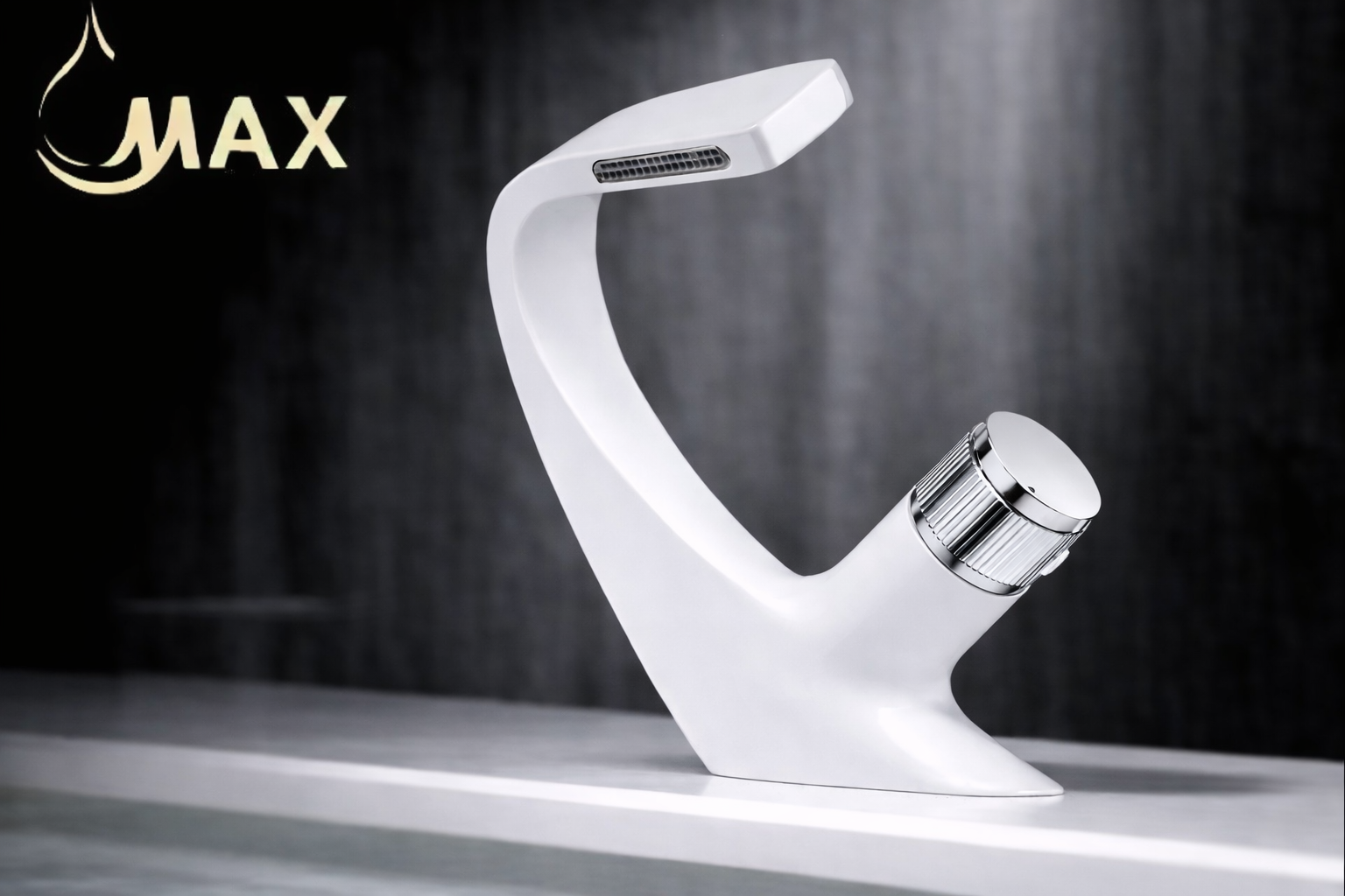 MAX Faucets® Side Knob Waterfall Bathroom Faucet – White Body with Chrome Knob Contemporary Design