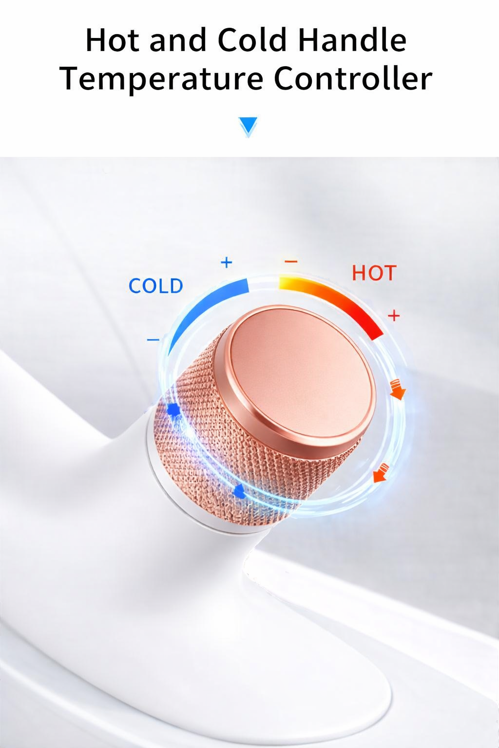 MAX Faucets® Side Knob Waterfall Bathroom Faucet – White Body with Rose Gold Knob