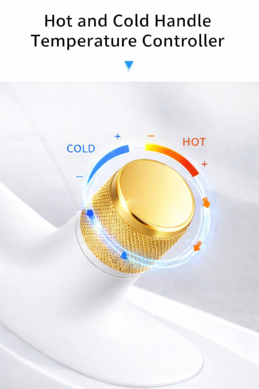 MAX Faucets® Side Knob Waterfall Bathroom Faucet – White Body with Shiny Gold Knob Contemporary Design