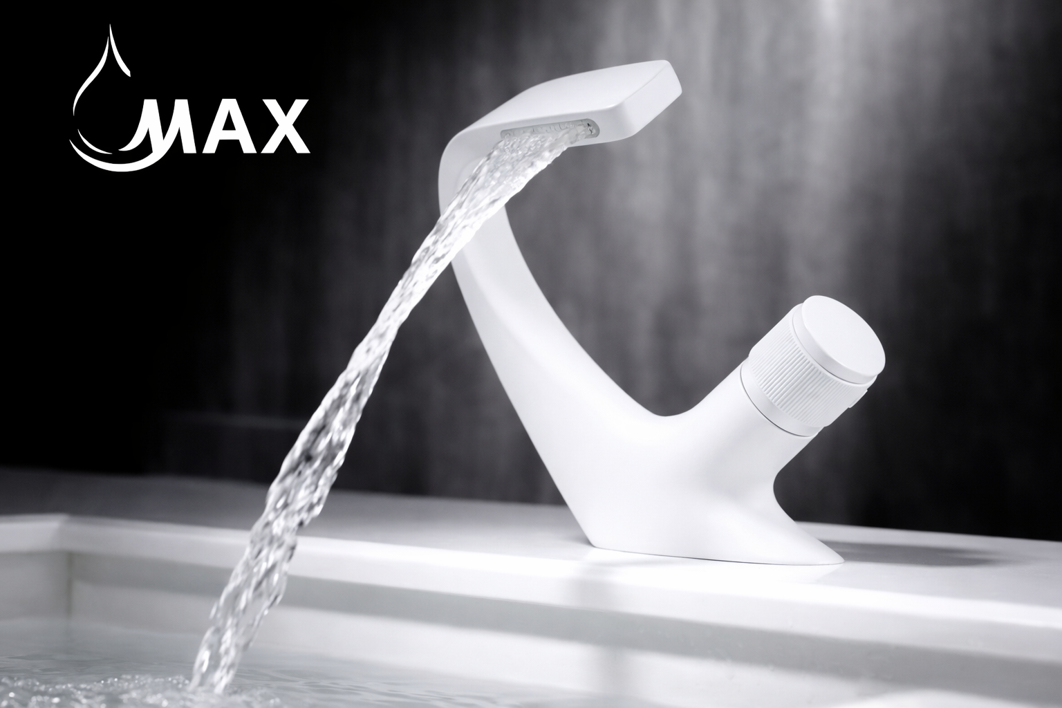 MAX Faucets® Side Knob Waterfall Bathroom Faucet – White Contemporary Design