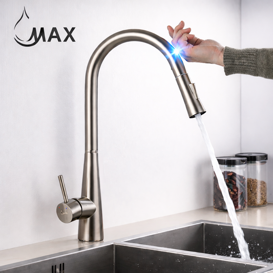 MAX Faucets Smart Touch Kitchen Faucet – 18" Single Handle Pull-Out Sprayer, Hands-Free Sensor, Brushed Nickel Finish MY-S2022-BN 