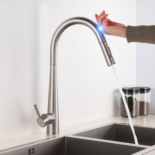 MAX Faucets Smart Touch Kitchen Faucet – 18" Single Handle Pull-Out Sprayer, Hands-Free Sensor, Brushed Nickel Finish