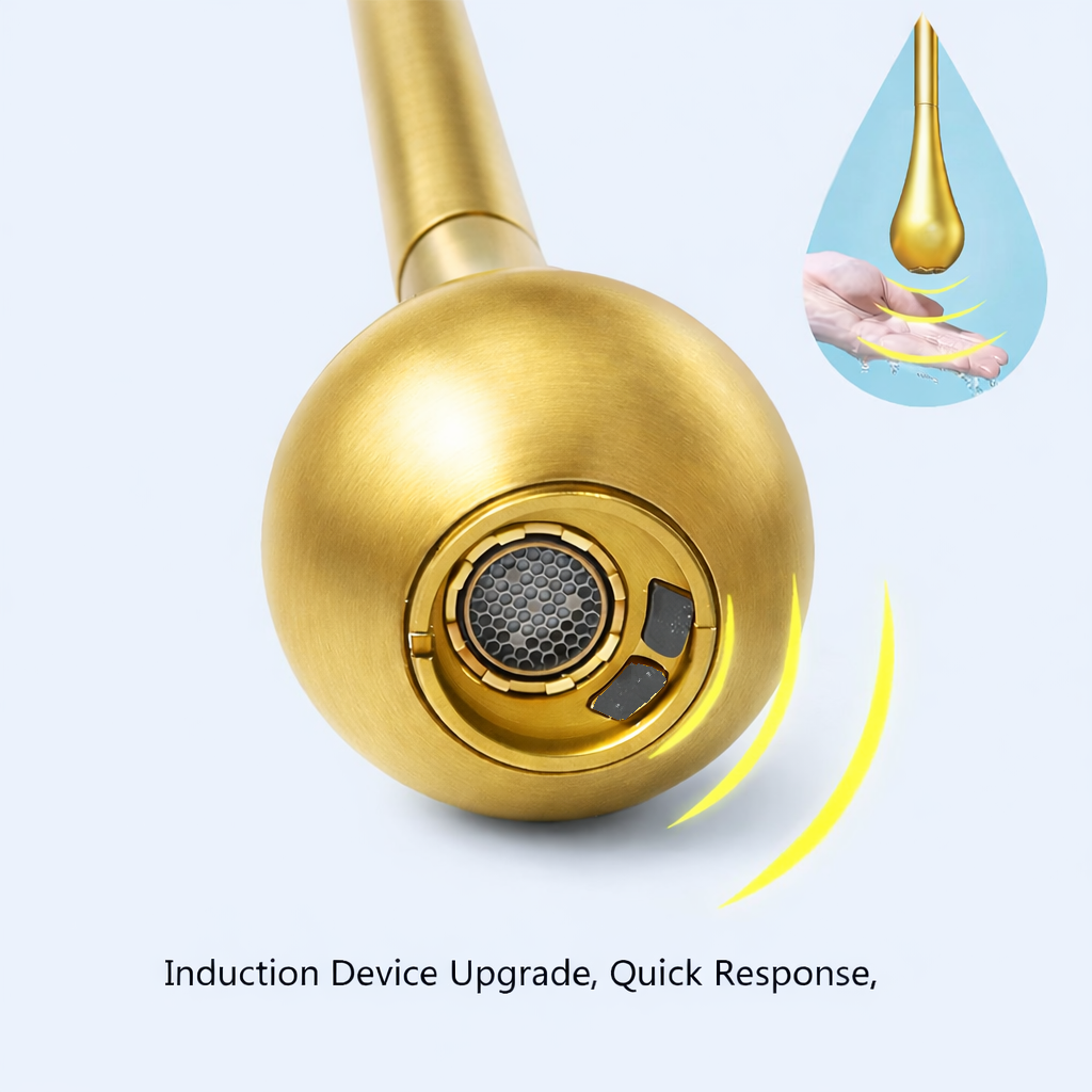 MAX Faucets Smart Touchless Ceiling-Mounted Bathroom Faucet – Brushed Gold Finish