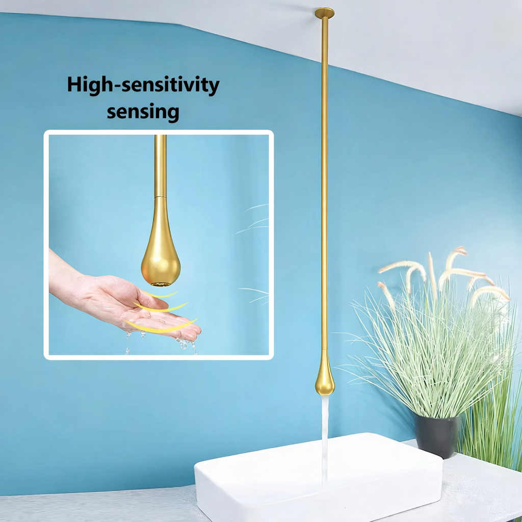 MAX Faucets Smart Touchless Ceiling-Mounted Bathroom Faucet – Brushed Gold Finish