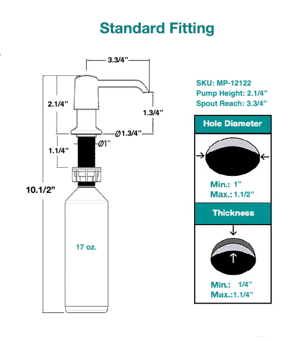 MAX Faucets | Soap and Lotion Dispenser Size – 360° Swivel, Refillable, 17oz Capacity 