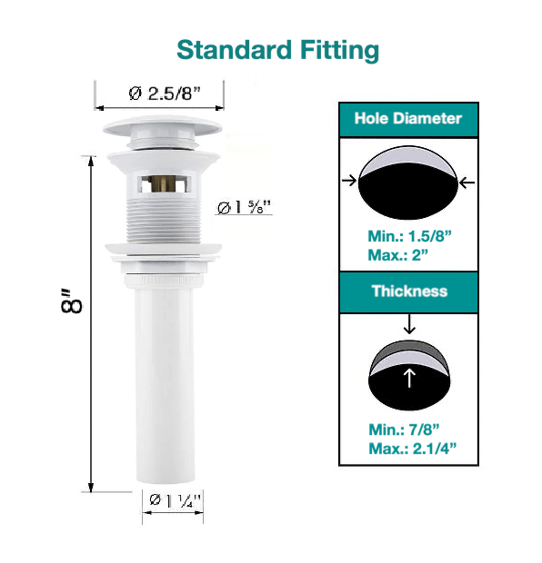 MAX Faucets | Solid Brass Pop-Up Bathroom Sink Drain Assembly Installation Guide – White Finish with Overflow OF-150021-W