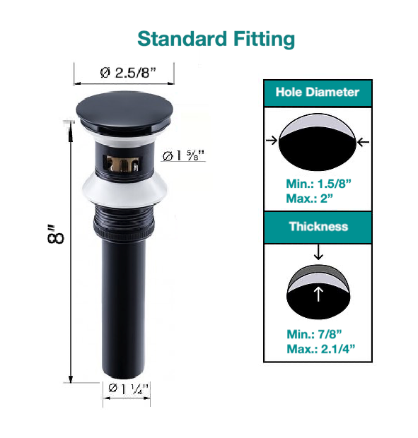 MAX Faucets | Solid Brass Pop-Up Bathroom Sink Drain Assembly Size – Matte Black Finish with Overflow and Hair Catcher OF-150021-MB