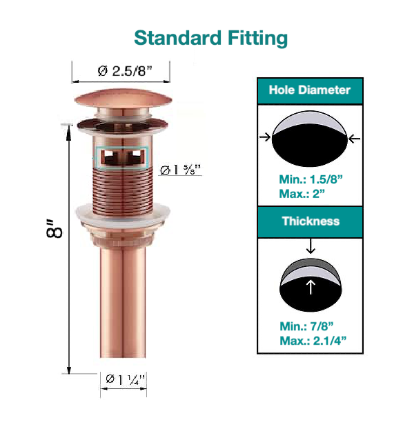 MAX Faucets | Solid Brass Pop-Up Bathroom Sink Drain Assembly Size – Rose Gold Finish with Overflow and Hair Catcher OF-150021-RG