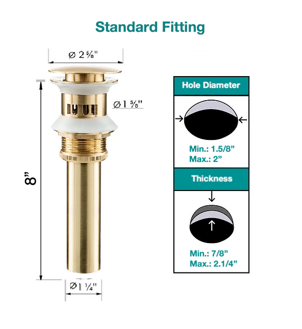 MAX Faucets | Solid Brass Pop-Up Bathroom Sink Drain Assembly – Shiny Gold Finish with Overflow OF-150021-SG