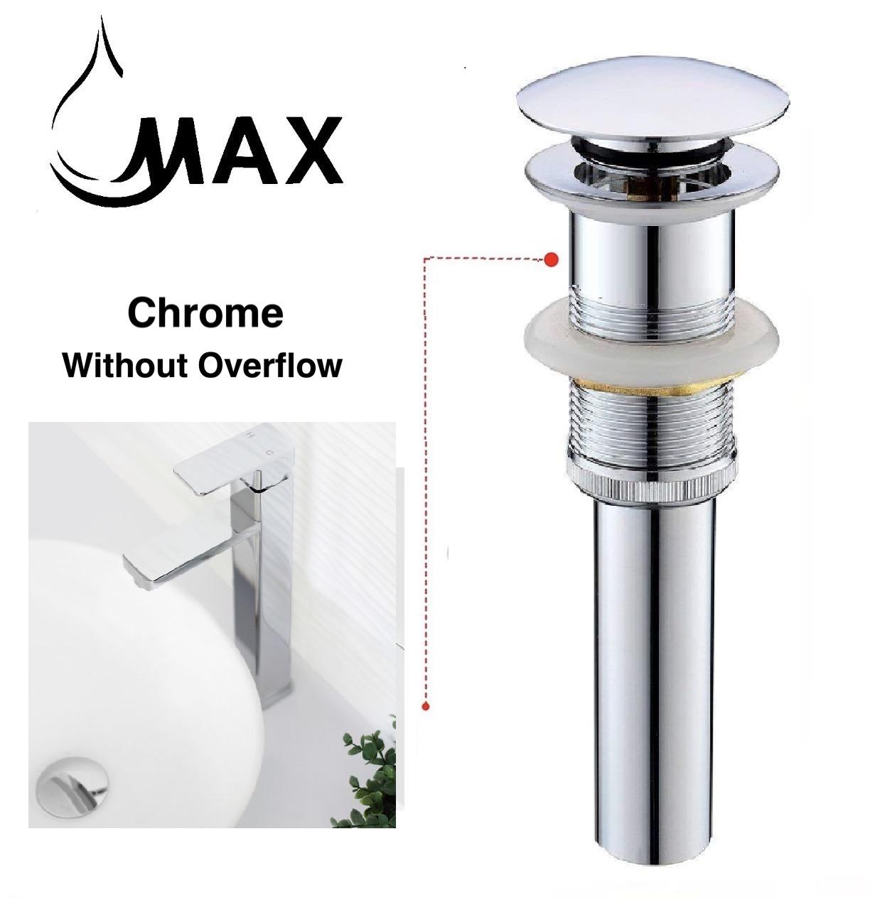 MAX Faucets | Solid Brass Pop-Up Bathroom Sink Drain Without Overflow – Chrome Finish WO-150021-C