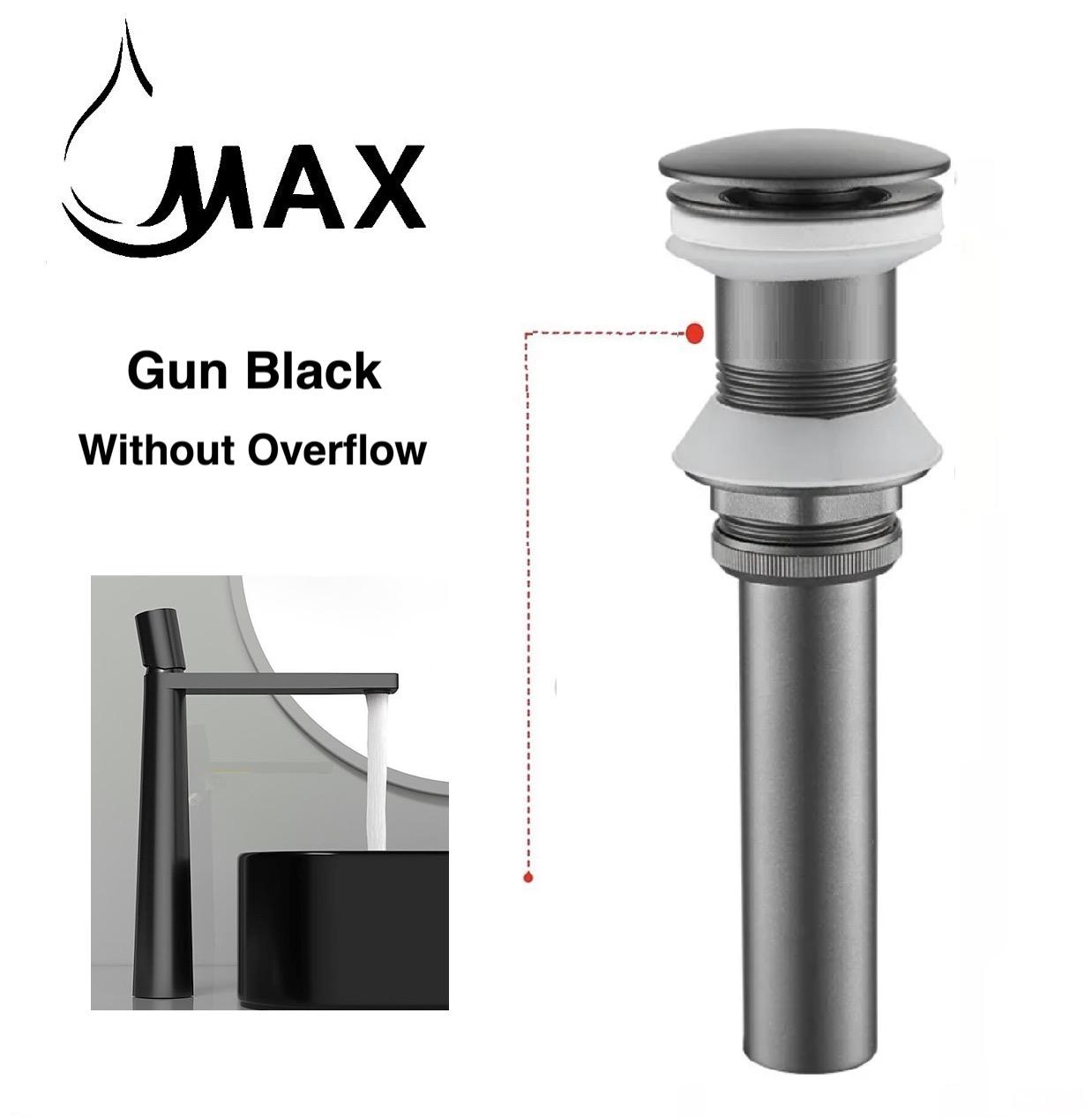 MAX Faucets | Solid Brass Pop-Up Bathroom Sink Drain Without Overflow – Gun Black Finish WO-150021-GB