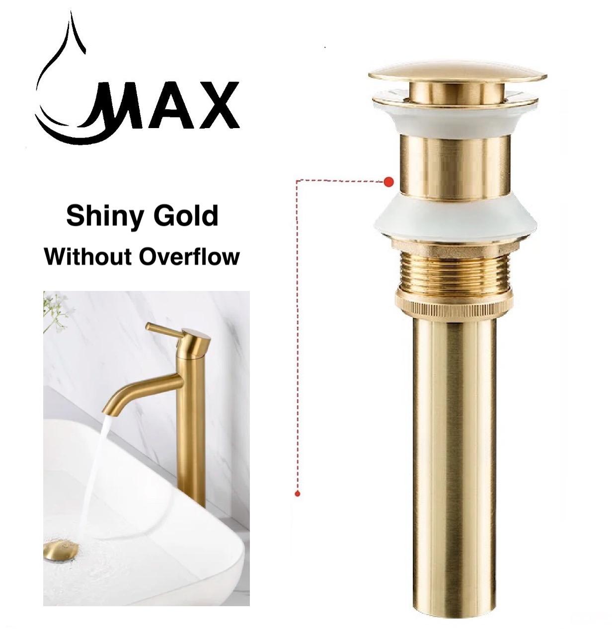MAX Faucets | Solid Brass Pop-Up Bathroom Sink Drain Without Overflow – Shiny Gold Finish WO-150021-SG