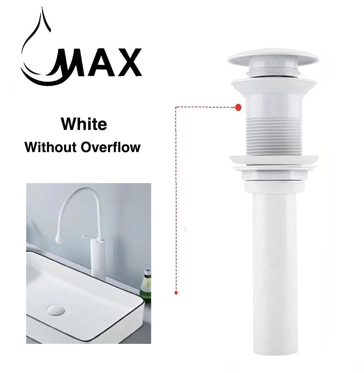 MAX Faucets | Solid Brass Pop-Up Bathroom Sink Drain Without Overflow – White Finish WO-150021-W