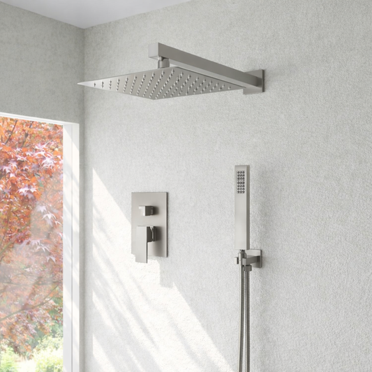 MAX Faucets Square Shower System Two Functions With Pressure-Balance Valve In Brushed Nickel Finish YM-MW6225-BN