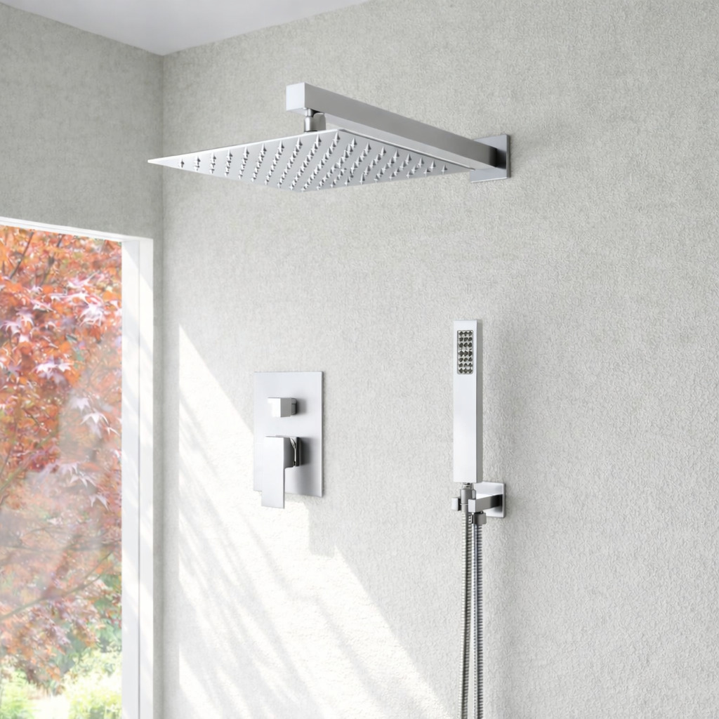 MAX Faucets | Square Shower System Two Functions With Pressure-Balance Valve In Chrome Finish MW-6225-C