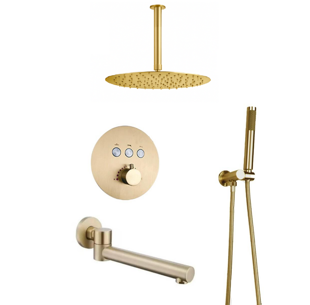 MAX Faucets Brushed Gold 3-Function Thermostatic Shower System with 12 ...