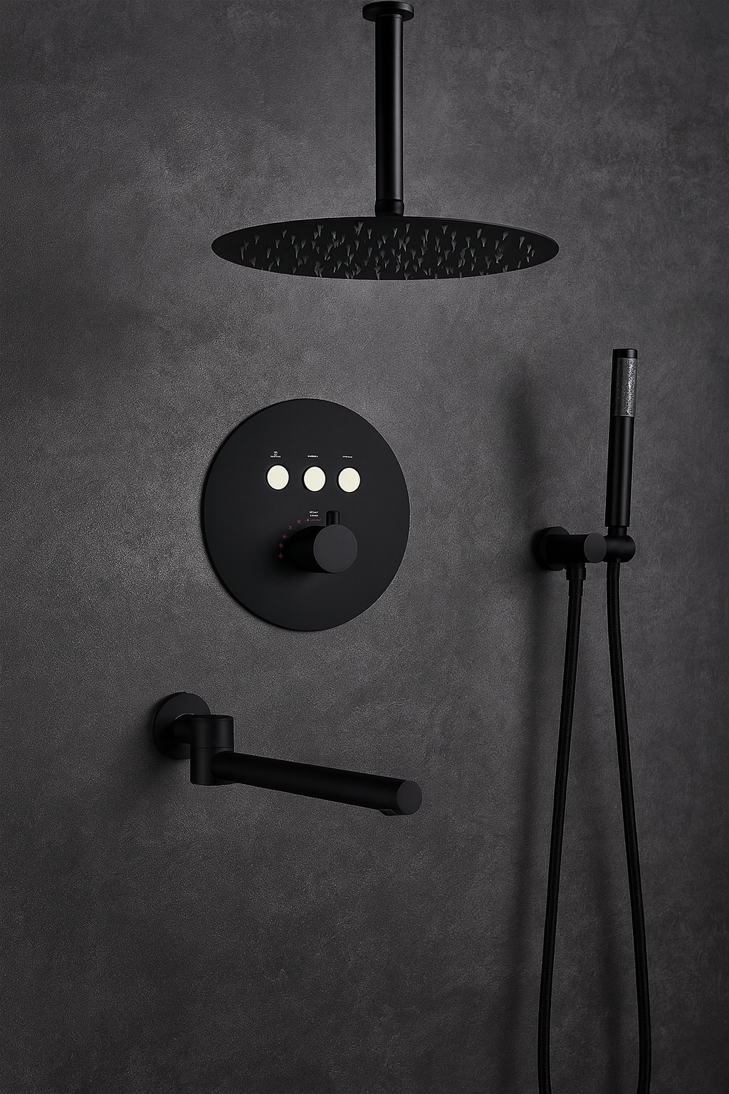 MAX Faucets Thermostatic Shower System Set – Three Functions With Push-Buttons  12” Round Ceiling Shower Head – Matte Black Finish YM-RC5133TH-MB