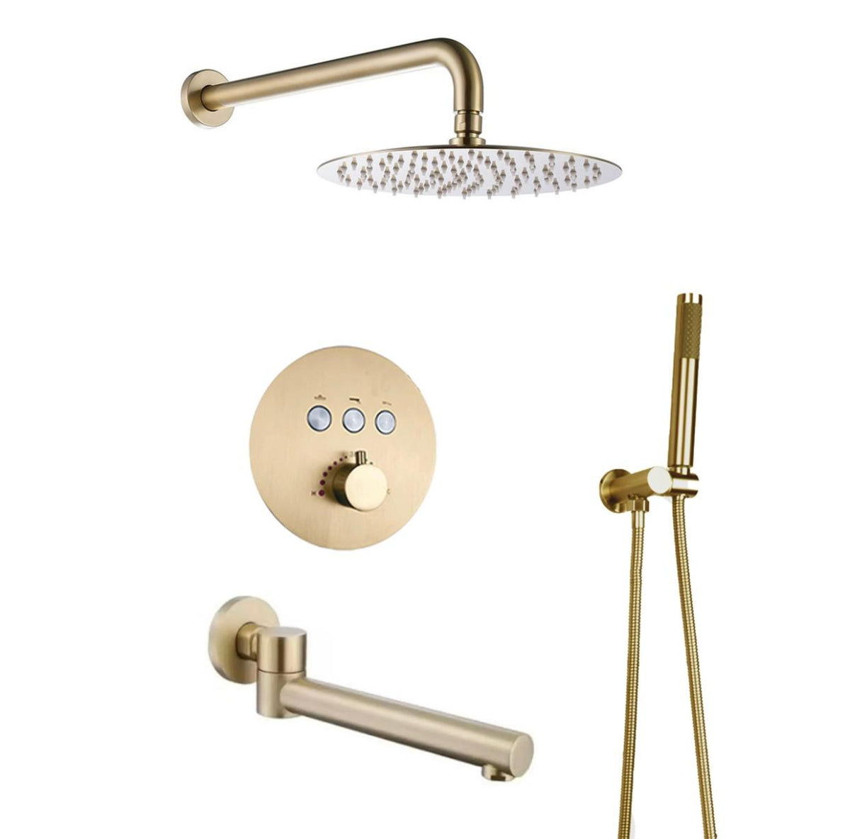 MAX Faucets Brushed Gold Thermostatic Shower Set with 12” Round ...