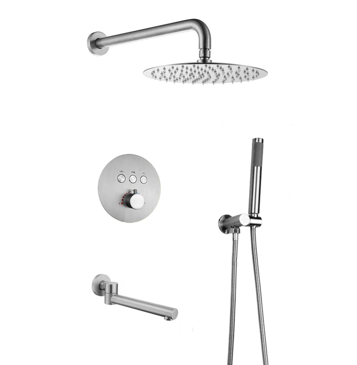 MAX Faucets Thermostatic Shower System Set – Three Functions With Push-Buttons  12” Round Shower Head – Brushed Nickel Finish YM-RW5133TH-BN