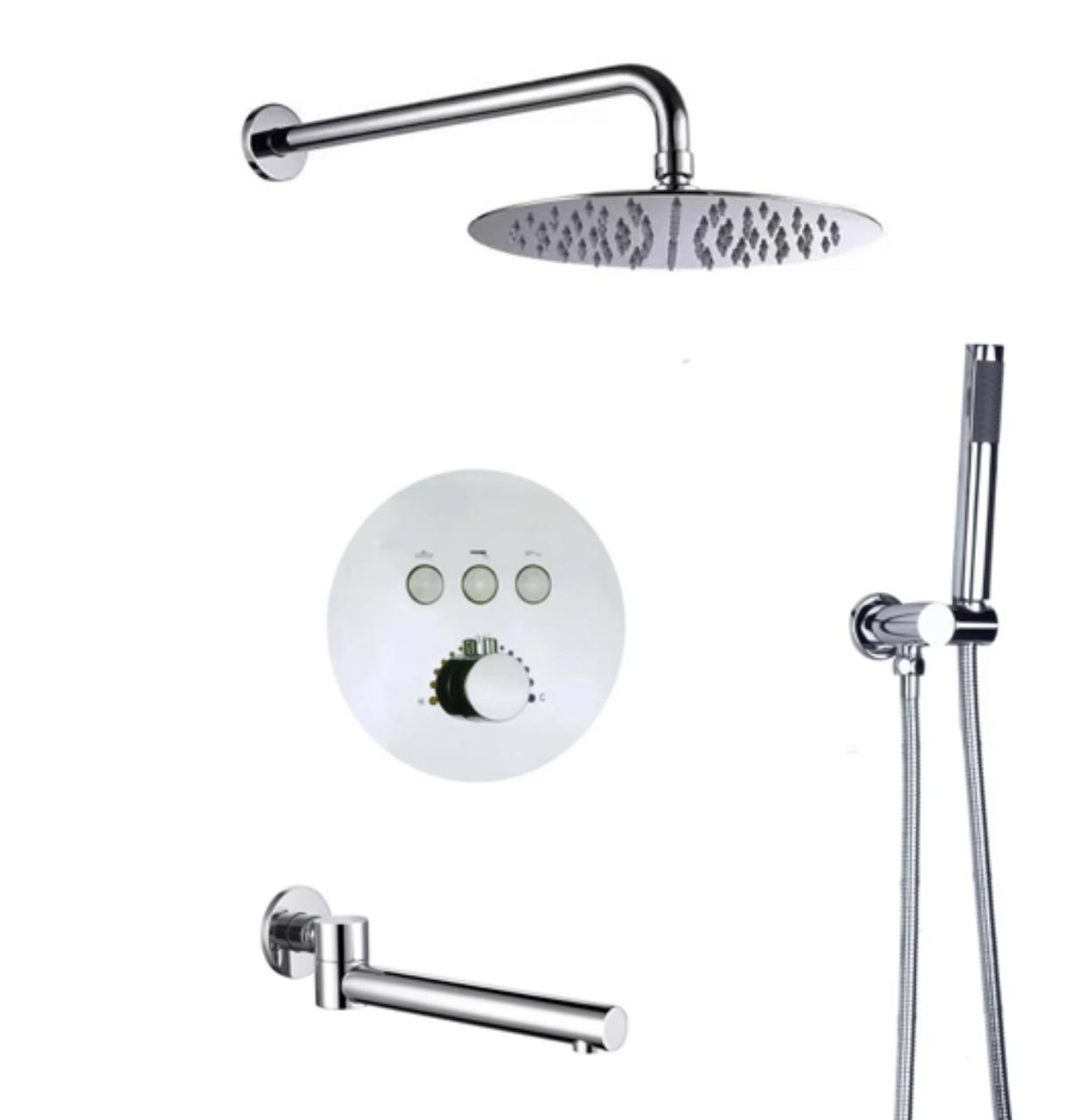 MAX Faucets Thermostatic Shower System Set – Three Functions With Push-Buttons  12” Round Shower Head – Chrome Finish YM-RW5133TH-C