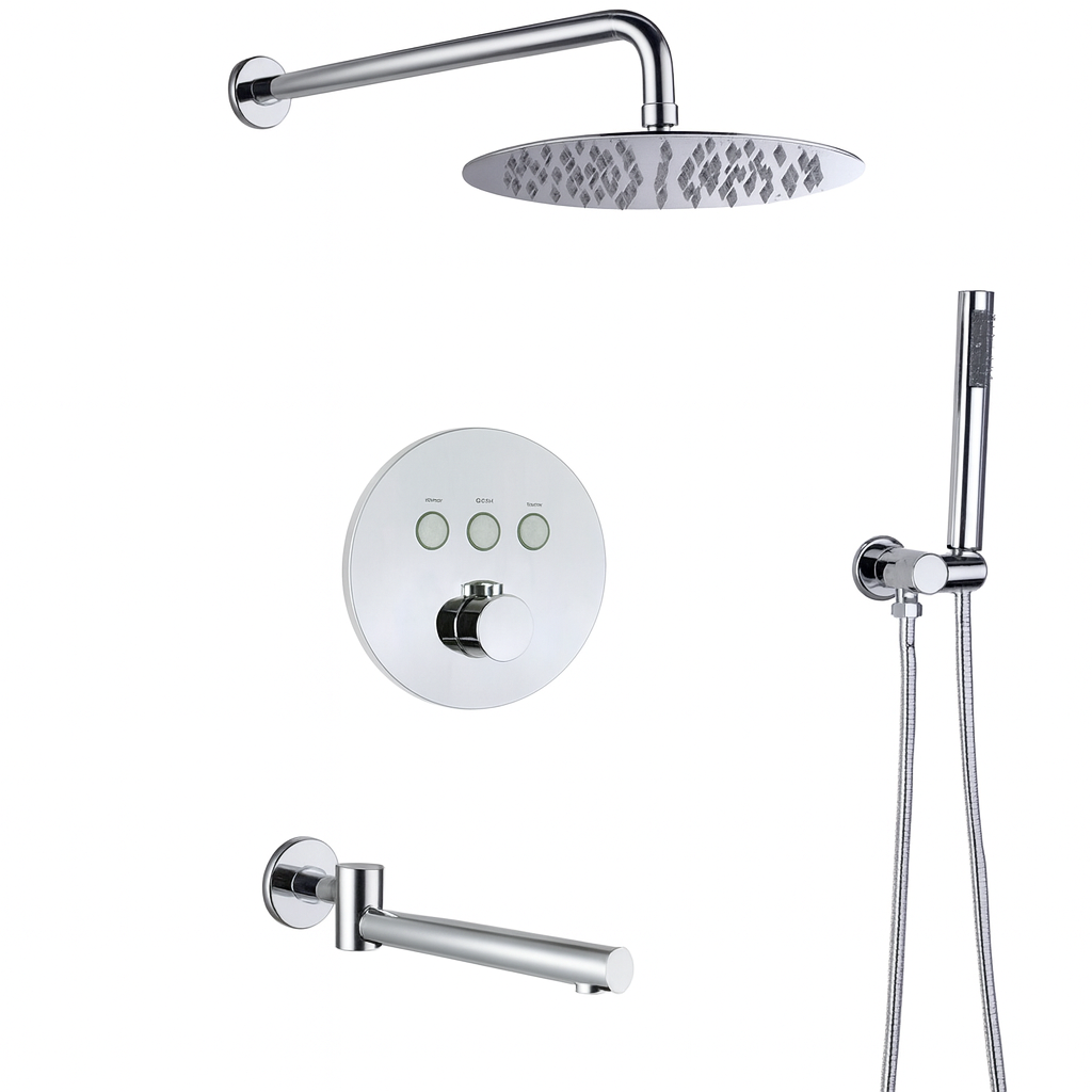 MAX Faucets Thermostatic Shower System Set – Three Functions With Push-Buttons  12” Round Shower Head – Chrome Finish YM-RW5133TH-C
