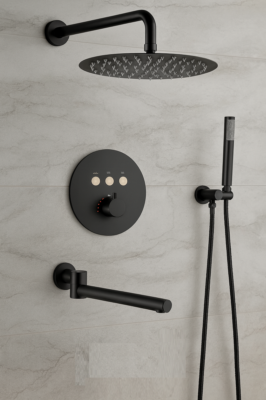 MAX Faucets Thermostatic Shower System Set – Three Functions With Push-Buttons  12” Round Shower Head – Matte Black Finish YM-RW5133TH-MB