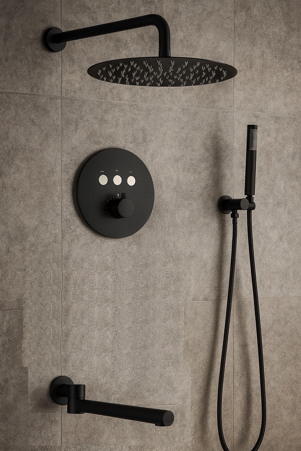 MAX Faucets Thermostatic Shower System Set – Three Functions With Push-Buttons  12” Round Shower Head – Matte Black Finish YM-RW5133TH-MB