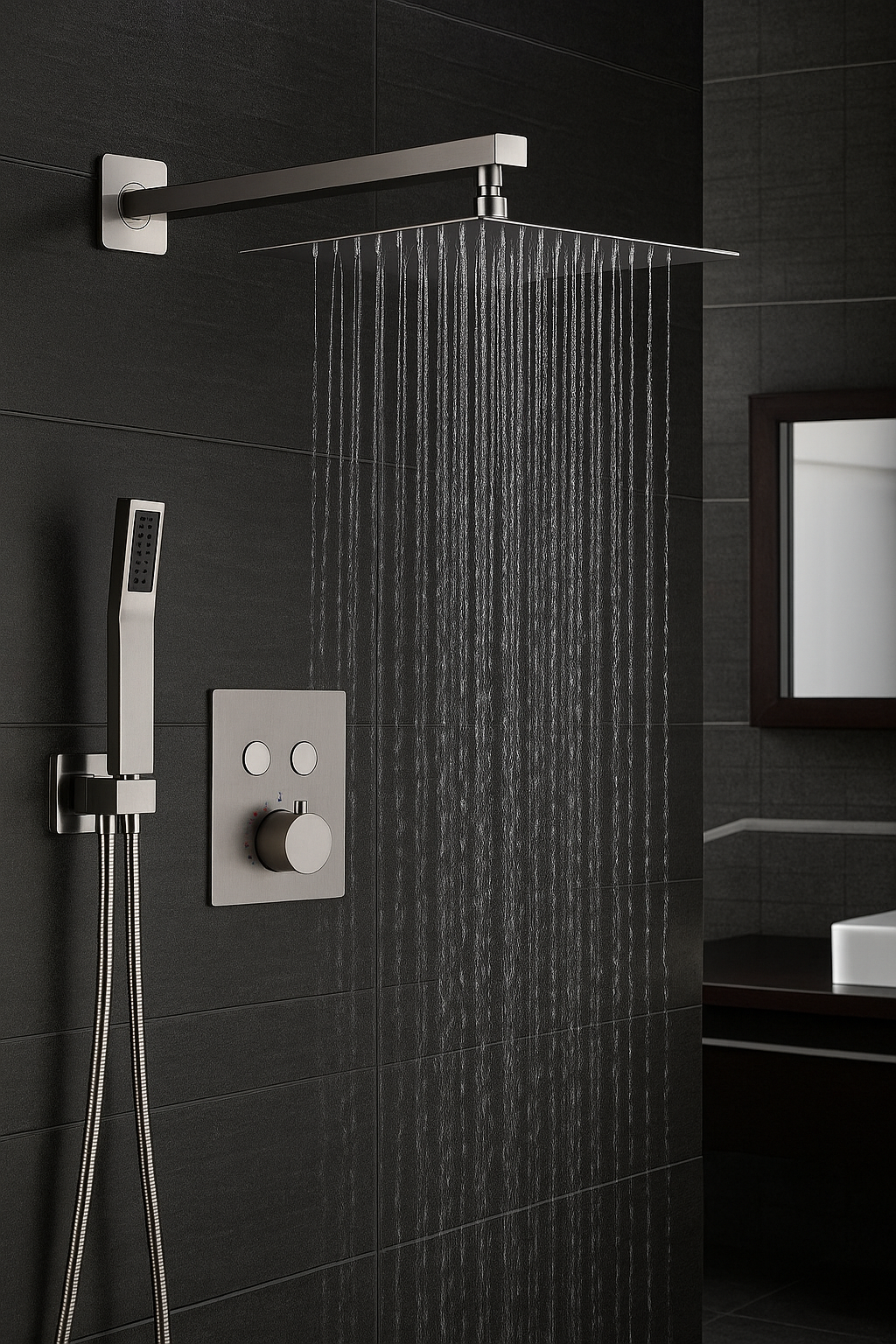 MAX Faucets | Thermostatic Shower System Set Two Functions With Pressure Balance Valve Brushed Nickel Finish