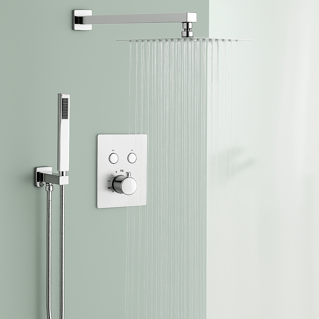 Thermostatic Shower System Set Two Functions With Push-buttons Pressure Balance Valve Chrome Finish YM-MW7122TH-C 