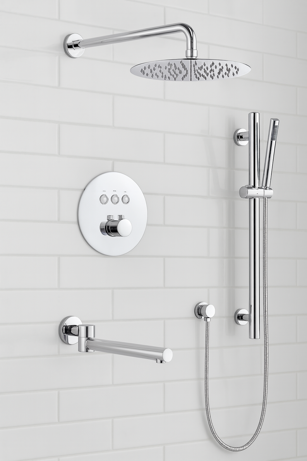 MAX Faucets Thermostatic Shower System – Three Functions with Hand-Held Slide Bar & Pressure-Balance Valve – Round Shower Head – Chrome Finish YM-RW9222THSB-C