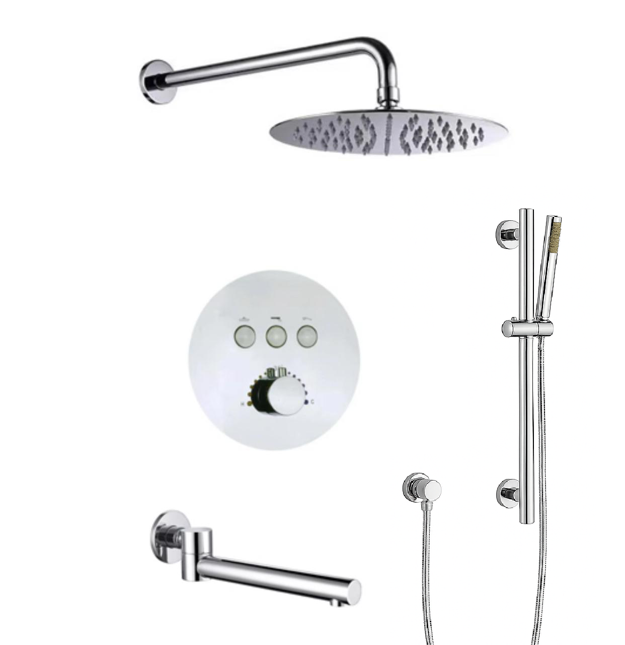 MAX Faucets Thermostatic Shower System – Three Functions with Hand-Held Slide Bar & Pressure-Balance Valve – Round Shower Head – Chrome Finish YM-RW9222THSB-C