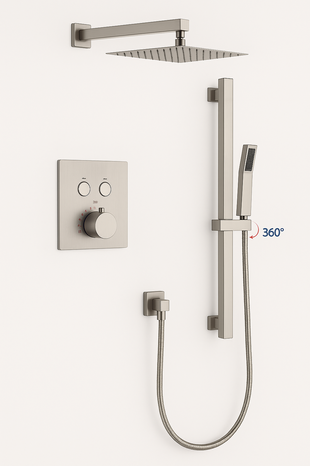 MAX Faucets | Thermostatic Shower System Two Functions WithPush-buttons and Hand-Held Slide Bar, Pressure-Balance Valve Brushed Nickel
SKU: YM-MW9122THSB-BN
