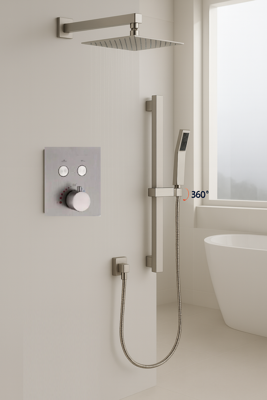 Brushed Nickel Thermostatic Shower System with Slide Bar | MAX Faucets