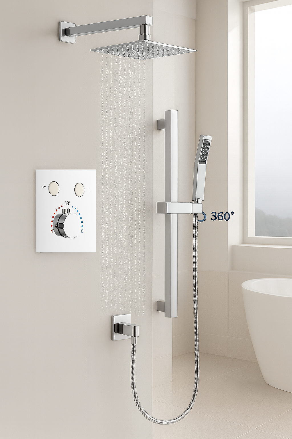 MAX Faucets | Thermostatic Shower System Two Functions With Push-buttons and Hand-Held Slide Bar, Pressure-Balance Valve Chrome
SKU: YM-MW9122THSB-C