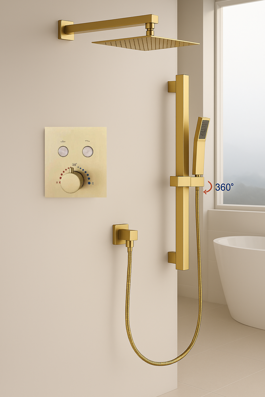 MAX Faucets | Thermostatic Shower System Two Functions With Push Buttons and Hand-Held Slide Bar, Pressure-Balance Valve Brushed Gold
SKU: YM-MW9122THSB-BG