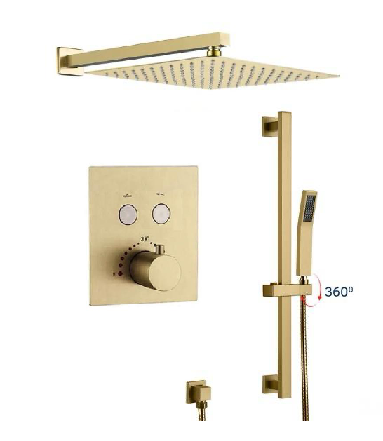 MAX Faucets | Thermostatic Shower System Two Functions With Push Buttons and Hand-Held Slide Bar, Pressure-Balance Valve Brushed Gold
SKU: YM-MW9122THSB-BG