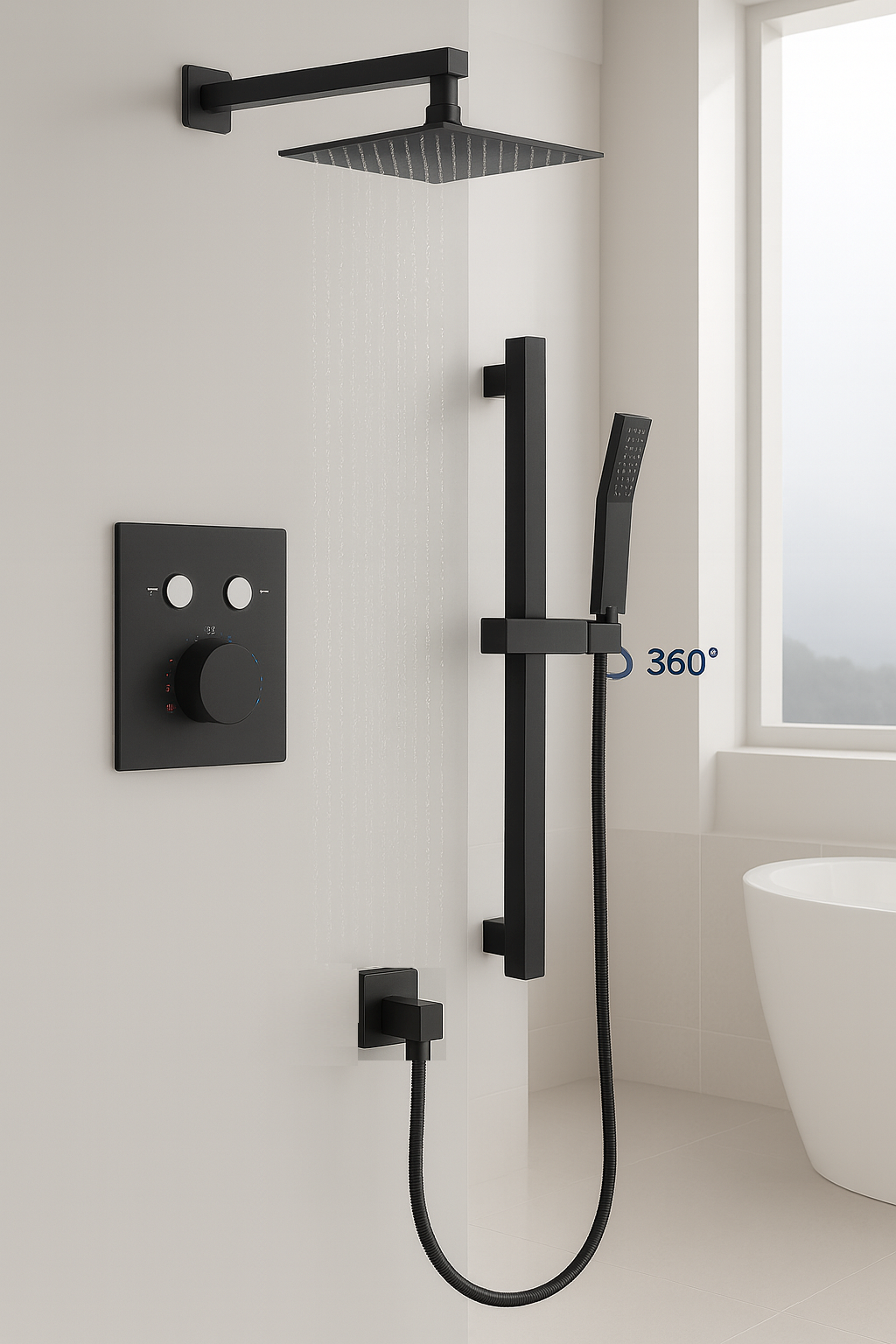 MAX Faucets | Thermostatic Shower System Two Functions With Push Buttons and Hand-Held Slide Bar, Pressure-Balance Valve Matte Black Finish
SKU: YM-MW9122THSB-MB