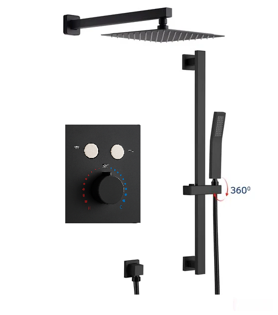 MAX Faucets | Thermostatic Shower System Two Functions With Push Buttons and Hand-Held Slide Bar, Pressure-Balance Valve Matte Black Finish
SKU: YM-MW9122THSB-MB