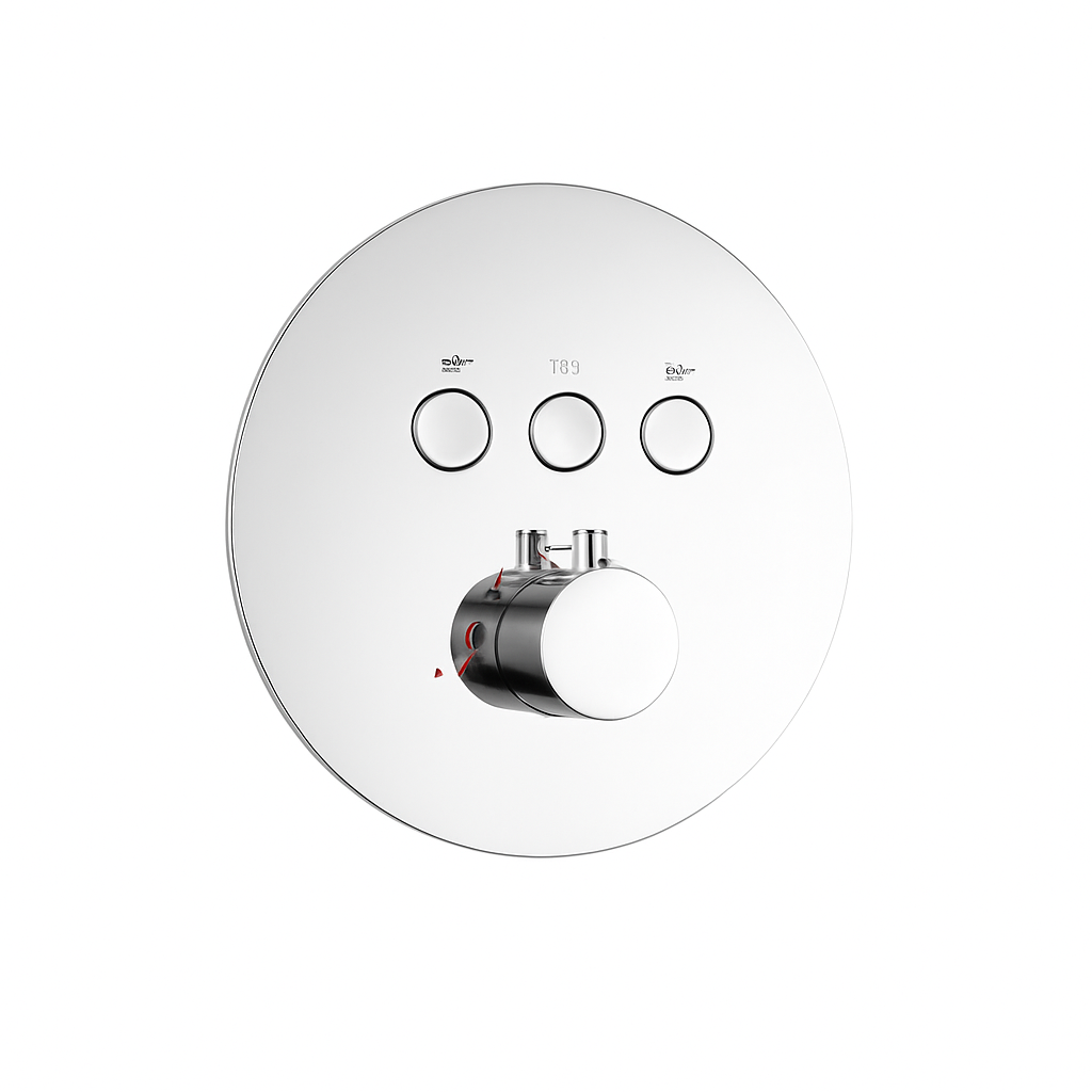 MAX Faucets Thermostatic Shower Valve – Three Functions With Push-Buttons  Chrome Finish 